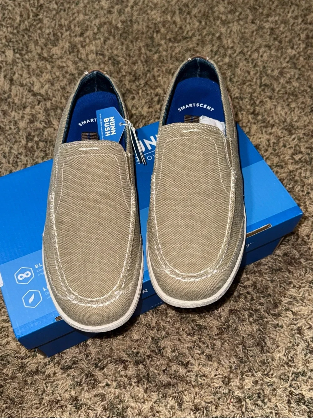 Nunn Bush Brewski Canvas Moc Toe Venetian Slip On Shoes Size 9 Stone 85028-275